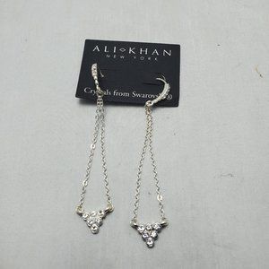 Ali Khan triangle shape round Swarovski stones dangle silver earring